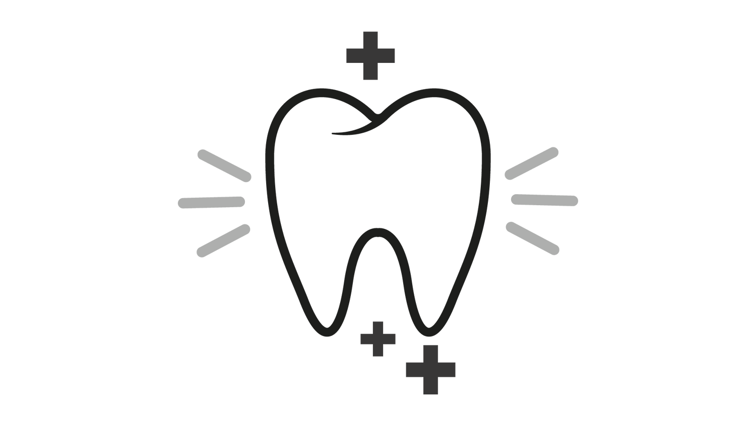Icon of a tooth surrounded by lines and plus signs suggesting a healthy tooth