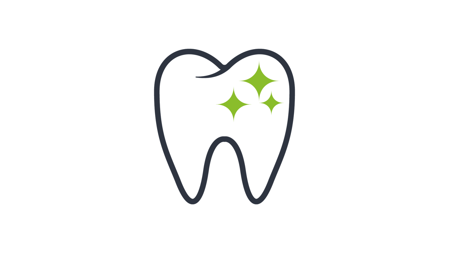 Icon of a tooth with three stars in it emitting a sparkle effect